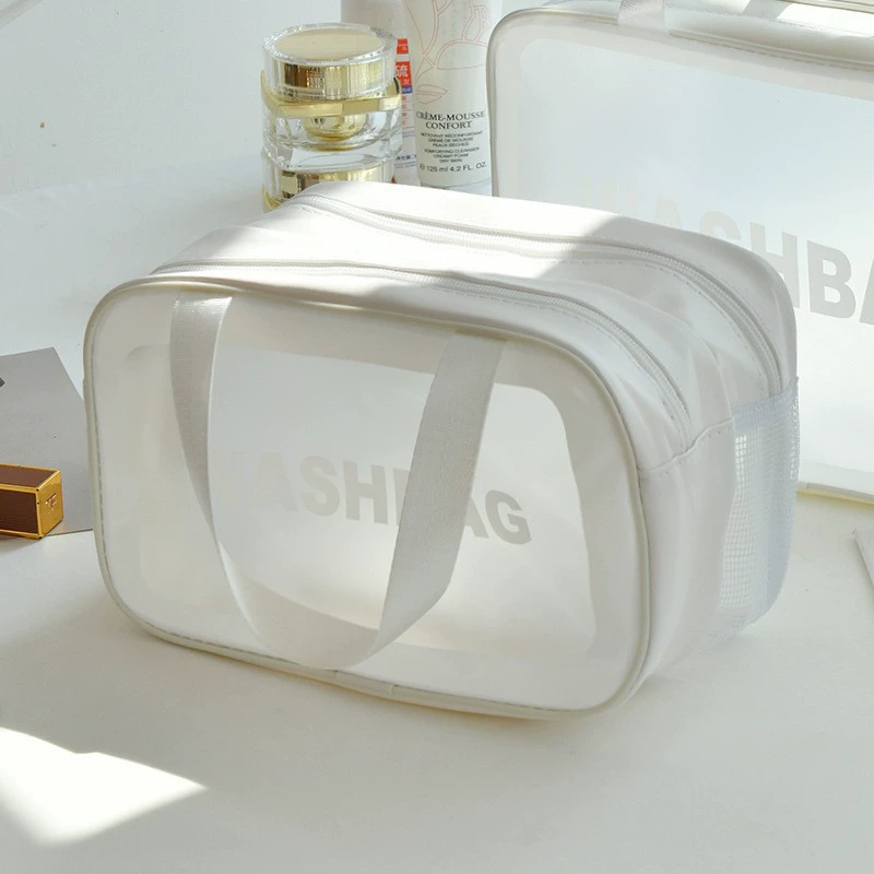 Matte high quality cosmetic bag PVC, handheld set for traveling, capacious organizer bag, 3 piece set