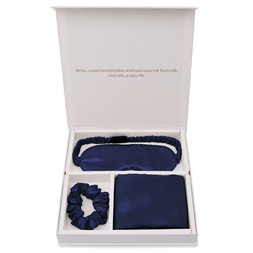 Butterfly embroidery silk gift three-piece set 100% mulberry silk eye mask hair tie pillowcase gift box travel set