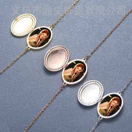 新款跨境创意图片字母名字翻盖微相框椭圆可开合情侣手链源头厂家