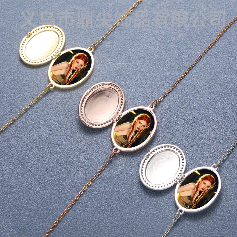 New Cross-Border Creative Picture Letter Name Flip Micro Photo Frame Oval Openable Couple Bracelet Source Manufacturer