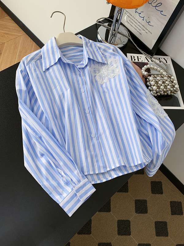 Real Shot of a Romantic Girl's Bohemian Dream Heavy Ethnic Holiday Spliced ​​Lace Round Neck Shirt Top