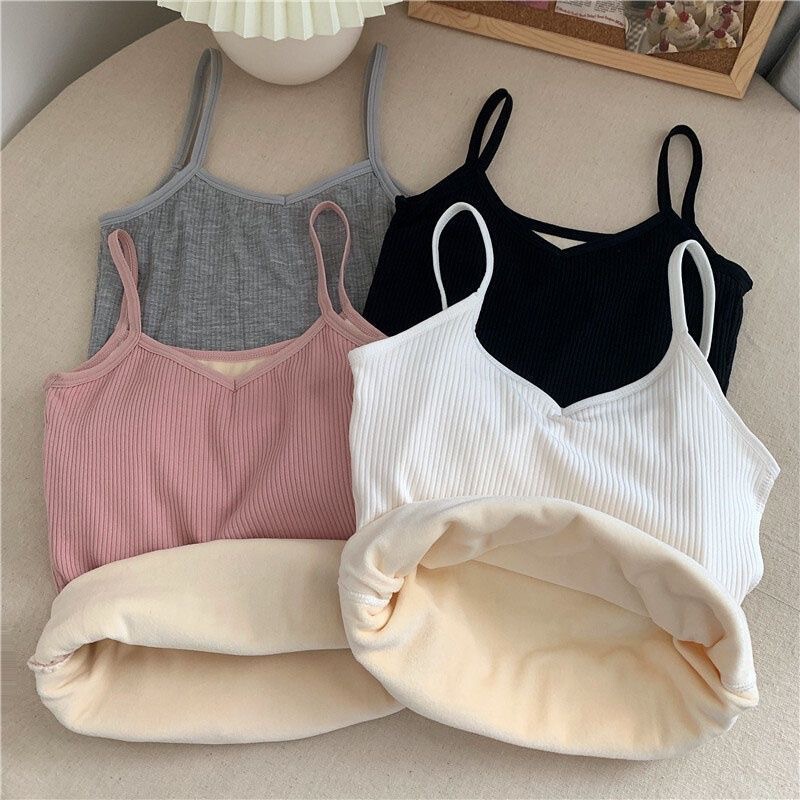 Autumn and Winter Double-Layer Fleece-Lined Thickened Thermal Vest for Girls, Comfortable Without Chest Pads, Suitable as an Inner Layer, Slim-Fit Thermal Clothing