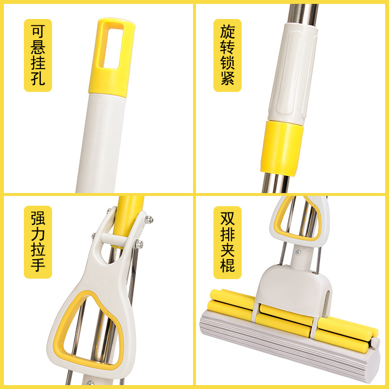 Varilla de acero inoxidable retráctil trapeador de limpieza del hogar trapeador de algodón de plástico rodillo de doble fila 27CM fregona fábrica al por mayor