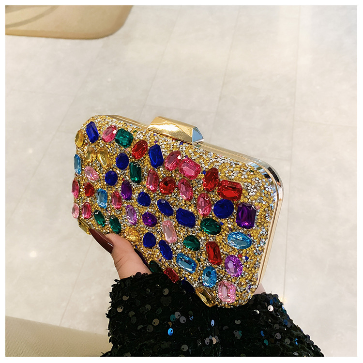 New cross-border full-diamond shiny bags, diamond-encrusted clutch bags, dinner bags, wedding banquet bags, party bags, small square bags and women's bags undefined