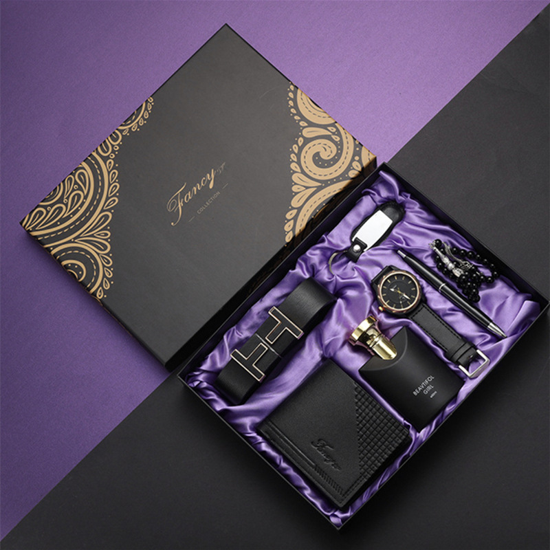 Cross-border Accompanying Gift Business Gift suit Leather Belt Wallet Perfume Keychain Pen Men's Quartz Watch Watch Set