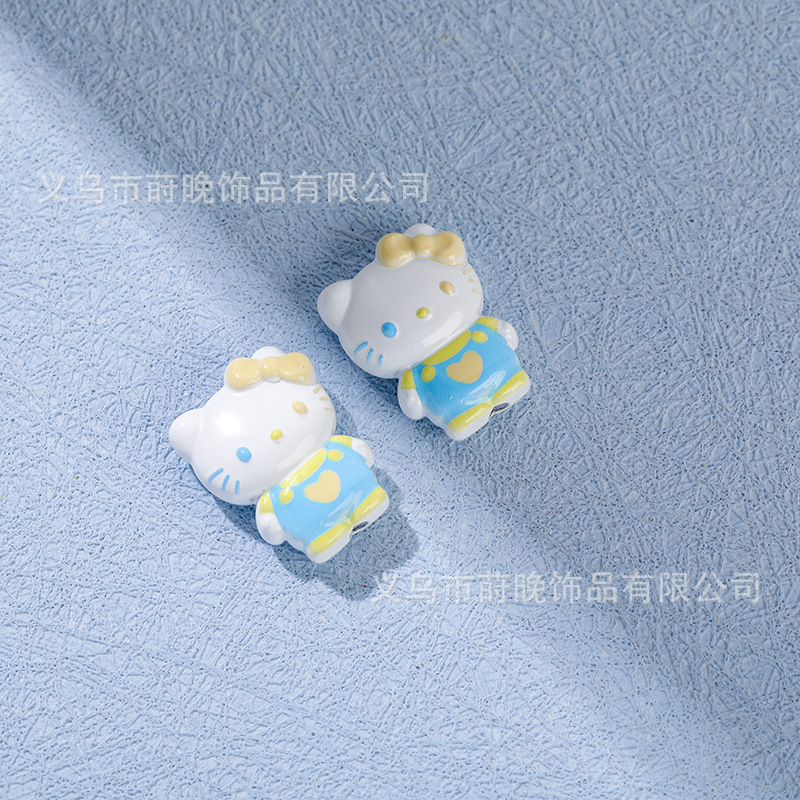 锌合金烤漆可爱卡通KT猫穿孔diy手机链发饰手链串珠饰品配件材料|undefined