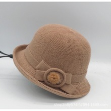 新款新款秋冬季羊毛针织帽卷边盆帽装饰礼帽优雅妈妈帽子女保暖17