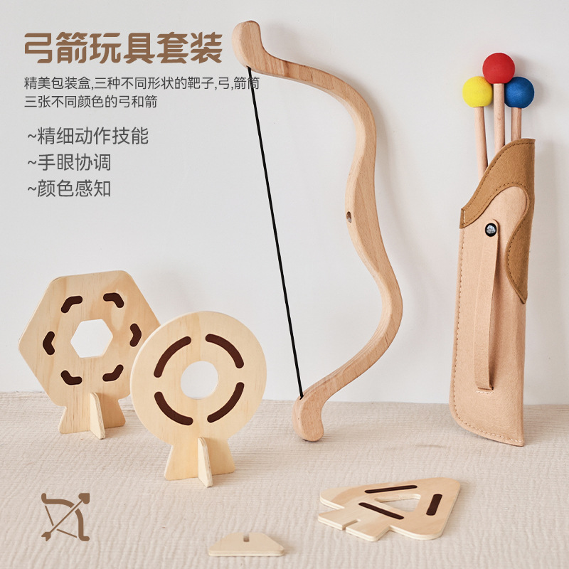 Juego de juguetes de madera con arco y flecha para niños y niñas Regalo de cumpleaños Tiro con arco Deportes Juguetes educativos de madera