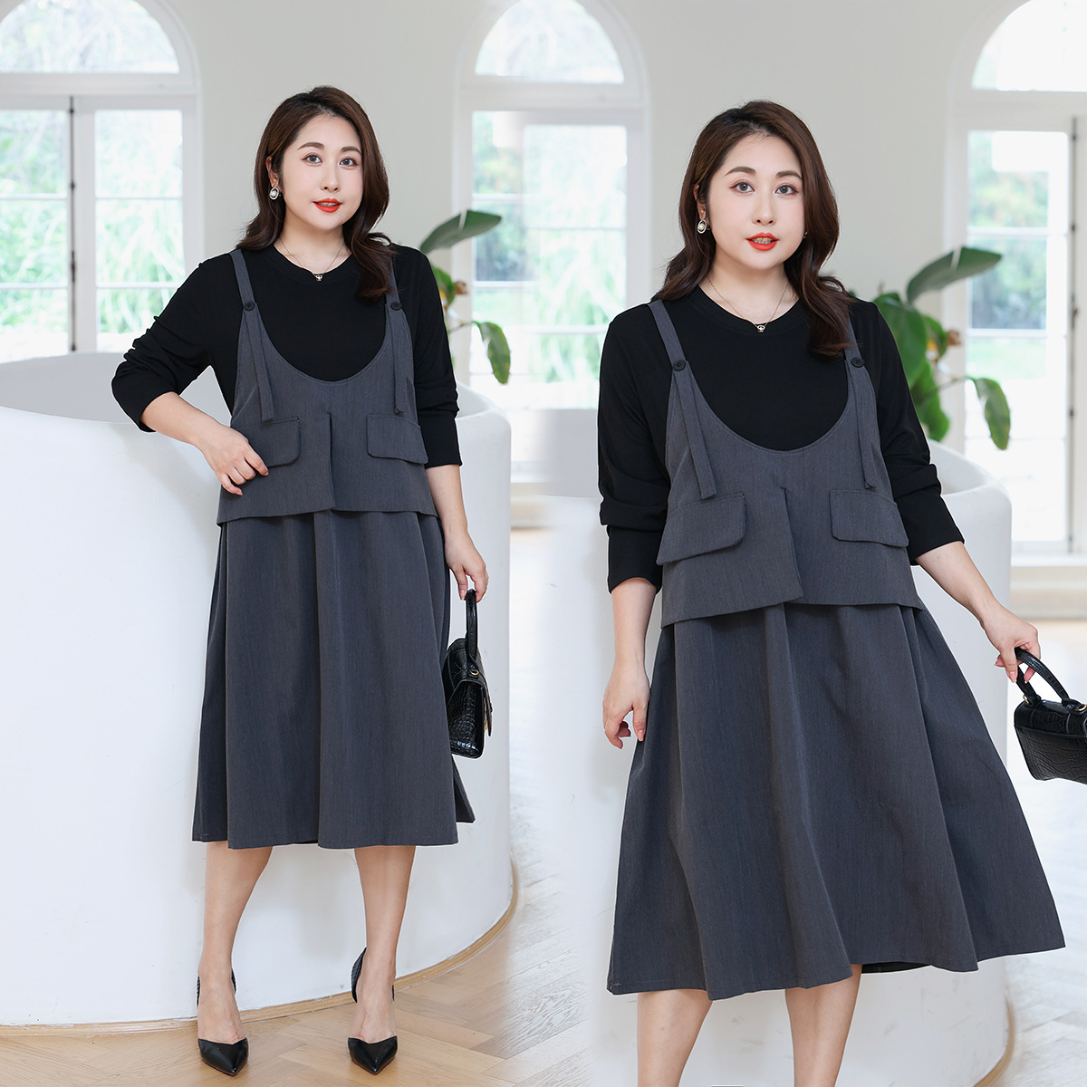 300 catties bust 150 large size women's clothing autumn and winter new product fat mm plus fat plus large Korean loose dress 1690