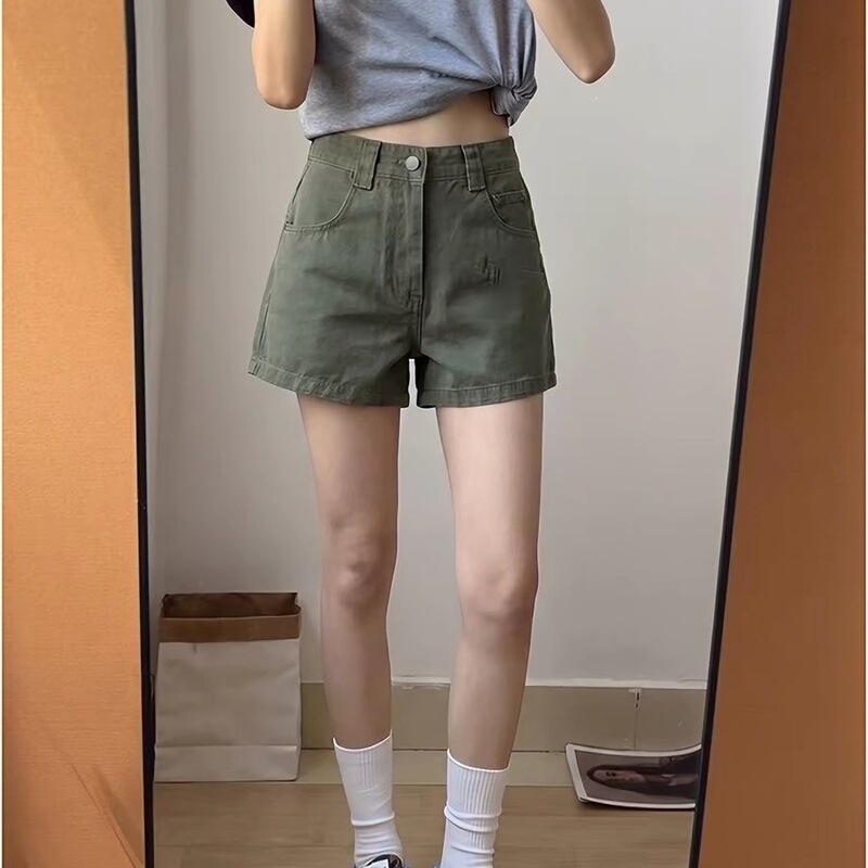Army Green Simple Denim Shorts for Women 2026 Summer New High-Waisted Loose Slimming Versatile Straight Wide-Leg Pants Army Green Simple Denim Shorts for Women 2026 Summer New High-Waisted Loose Slimming Versatile Straight Wide-Leg Pants