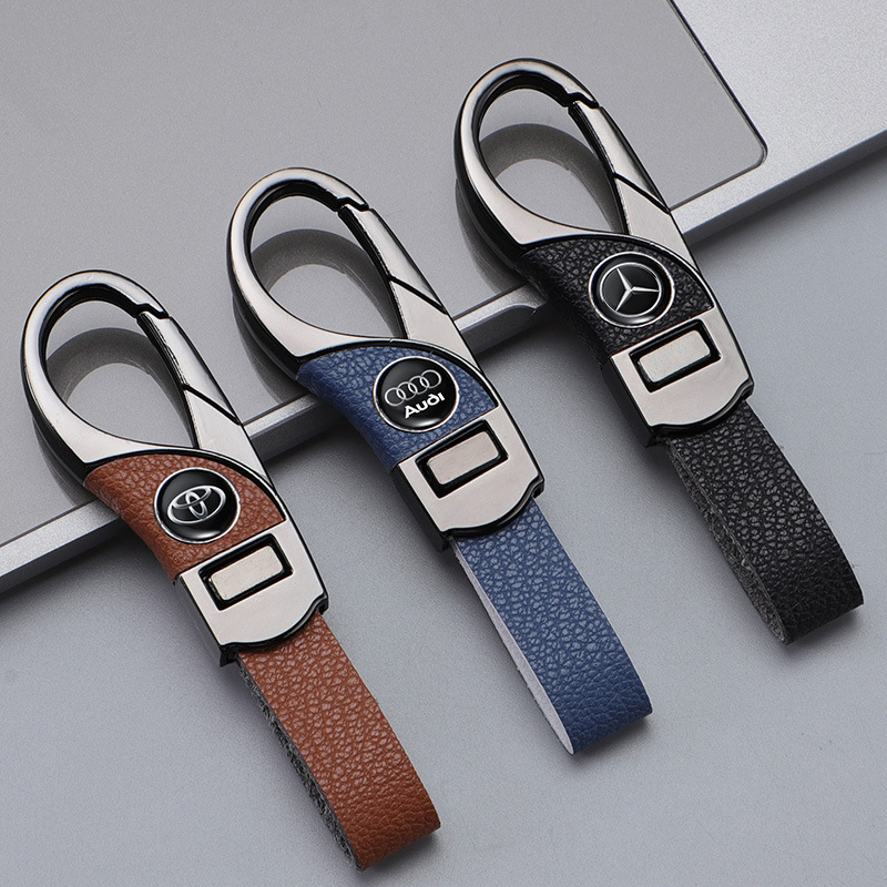 Cross-Border Car Keychain Car Logo with Hundreds of Surnames, High-End Leather Snap Buckle, Simple and Personalized Business Key Ring Pendant