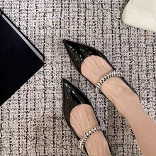 羊皮版~葡萄妈同款优雅小尖头闪闪钻带百搭豹纹浅口玛丽珍单鞋女