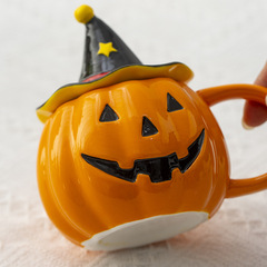 越境網紅創意ハロウィン装飾はカボチャのランプのコップの高顔の値のかわいい陶磁器の杯の蓋のマークをつけます。