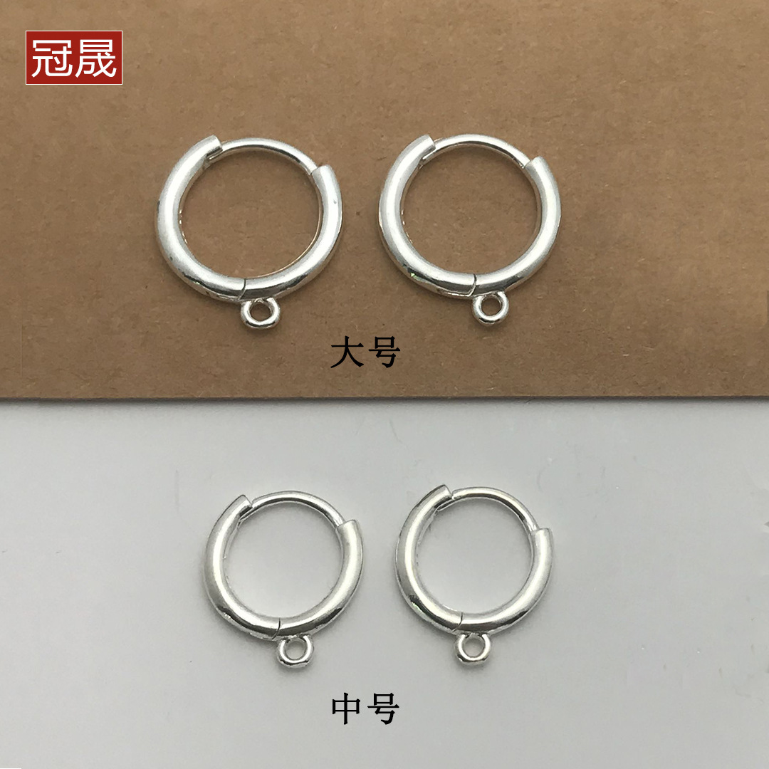 S925 Sterling Silver Gold-Plated Round Earrings with Hanging Rings, Ear Clasps, DIY Handmade Earring Accessories, Materials