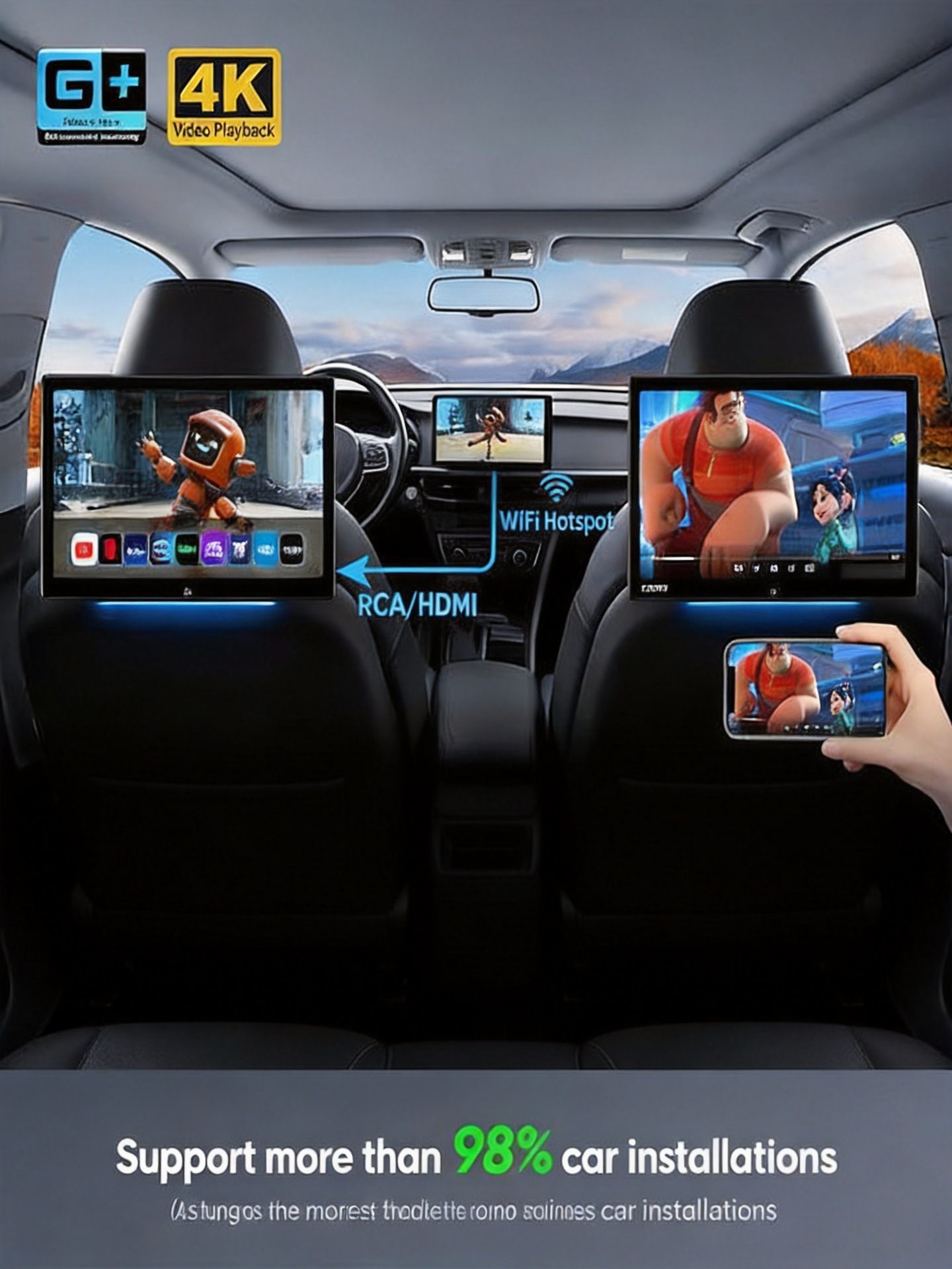 Cross-border new model 14inch Android headrest monitor WiFi multi-function mobile phone screen projection external rear-seat entertainment screen