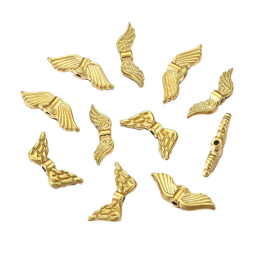 Vintage acero inoxidable vacío dorado alas accesorios perforados DIY cuentas pulseras collares joyas hechas a mano