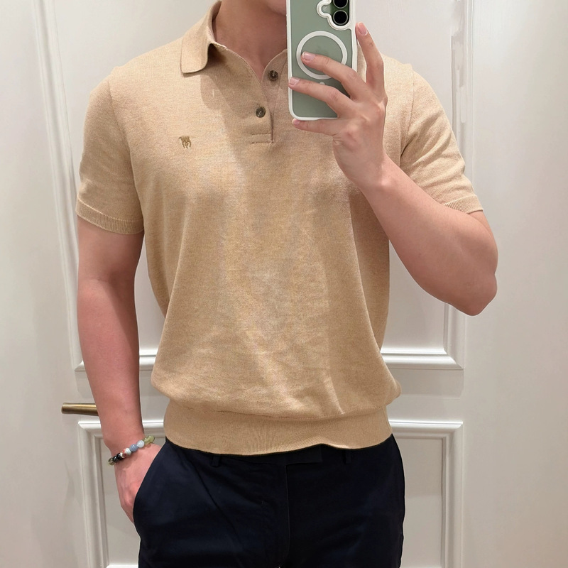 Rl Ralph Lauren Summer Polo Shirt with Fine Embroidery Knit Sweater for Men and Women, Short-Sleeve Button-Up Breathable T-Shirt for Couples