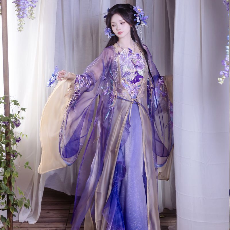 原创宋制汉服女2025新款紫色仙子国风重工刺绣大袖衫吊带齐腰襦裙