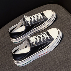 2025新款休閒頭層牛皮小白鞋女夏透氣兩穿板鞋百搭平底一腳蹬單鞋