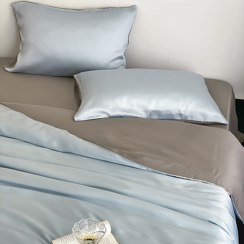Ice Silk Bedding Set Solid Colour Comfortable Four Piece Bedding_voghion.com