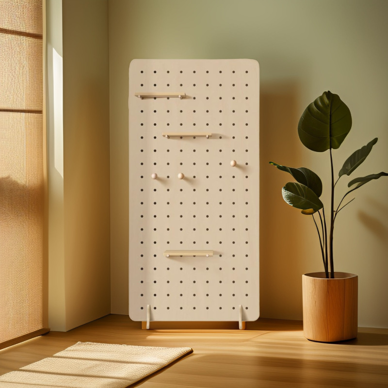 Solid Wood Perforated Board Screen Partition Living Room Display Rack Vertical Floor-Standing Removable Exhibition Entrance Partition Storage Rack