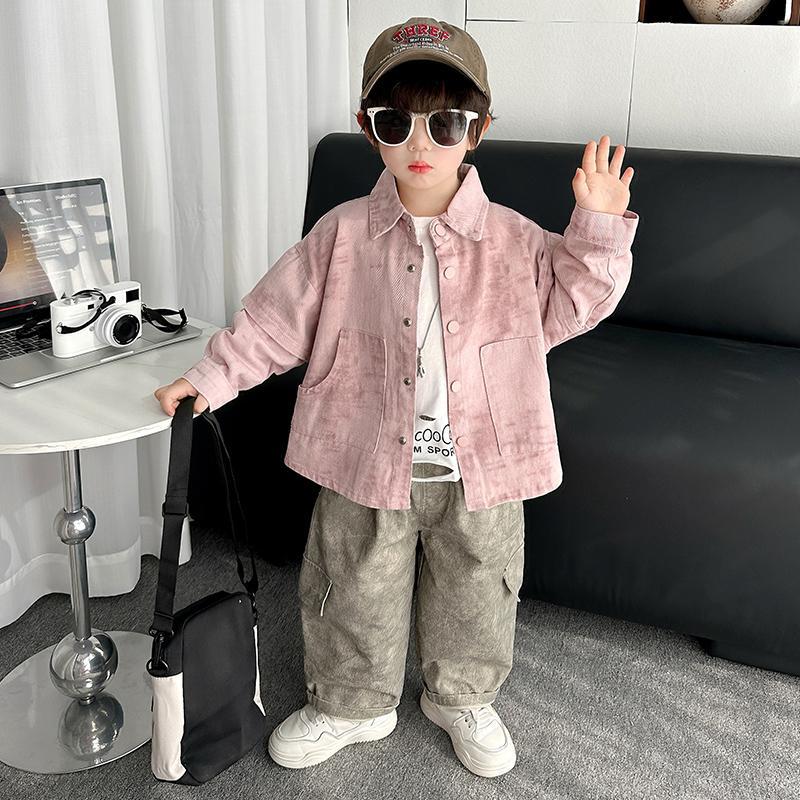 7060 traje de primavera y otoño para niños 2025 nuevo estilo teñido anudado para niños abrigo guapo traje de tres piezas versión coreana de moda para bebés