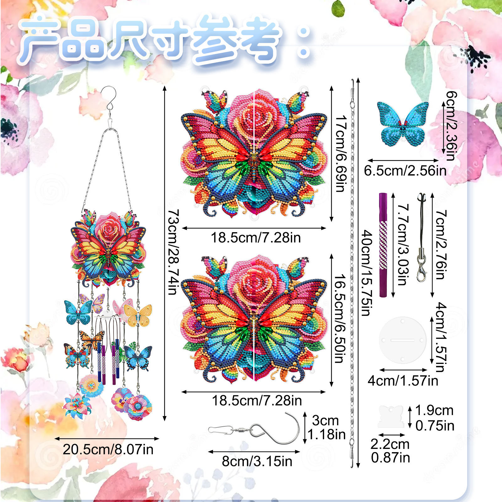 Fábrica directa pintura de diamantes alrededor de flores y pájaros dibujos animados colgando placa decorativa campana de viento transfronteriza atrapadora de sueños decoración interior de pintura de diamantes