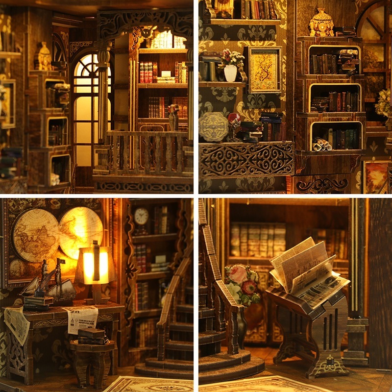 クロスボーダーブックスタンド diy 古書コレクションルーム 3d 立体組み立て建築モデル大人の減圧デスクトップ装飾品|undefined
