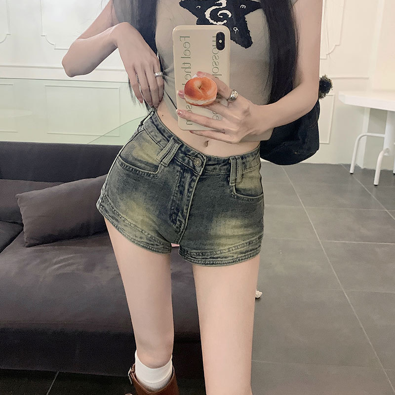 Hot Pants for Hot Girls American Style Vintage Old-fashioned Denim Shorts Women's Summer Short High Waist Elastic Base Hip Pants Hot Pants for Hot Girls American Style Vintage Old-fashioned Denim Shorts Women's Summer Short High Waist Elastic Base Hip Pants