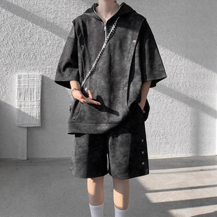 2025 Tie-Dye Short-Sleeved Shirt Plus Size 8XL Wear 150kg Suits Summer Boys Wear a Complete Set of Men's Two-Piece Suits