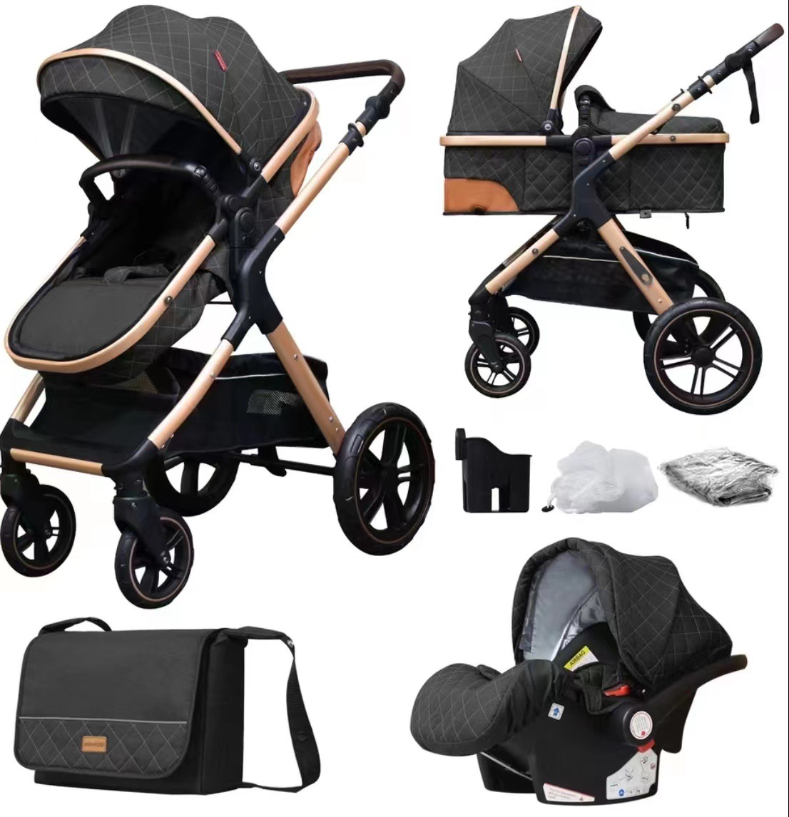 Cochecito de bebé Vista alta puede mentir luz plegable amortiguador de dos vías bebé coche cesta cochecito