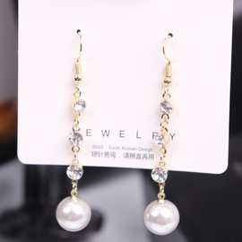S925韩国东大门镶钻珍珠流苏耳环高级感小众轻奢网红耳饰耳钩B364