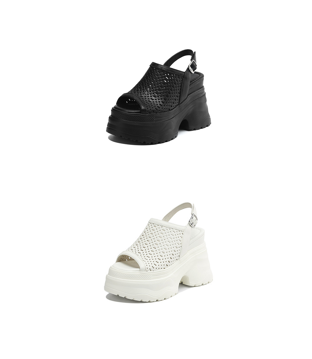 Sandal nữ tăng chiều cao 12cm đế xuồng đan kiểu La Mã hở mũi — Màu đen chi tiết 19