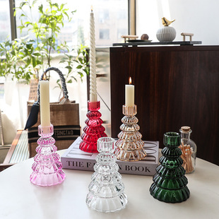 Modern Simple Transparent Glass Christmas Tree Candlestick Ornaments Festive Atmosphere Props Christmas Small Gift Decorations