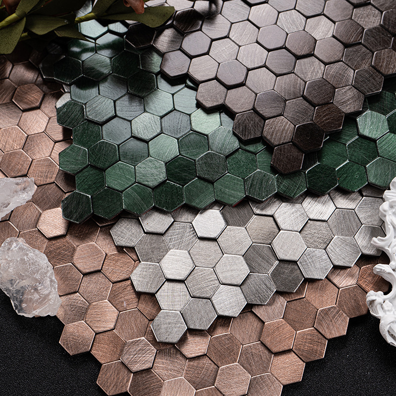 Small Particle Living Room Tv Background Wall Bathroom Mosaic Patch Wallpaper Three-Dimensional Hexagonal Metal Mosaic Tiles