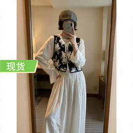 Mona张夜阑花朵马甲/亚麻天丝混纺新中式通勤短外套女