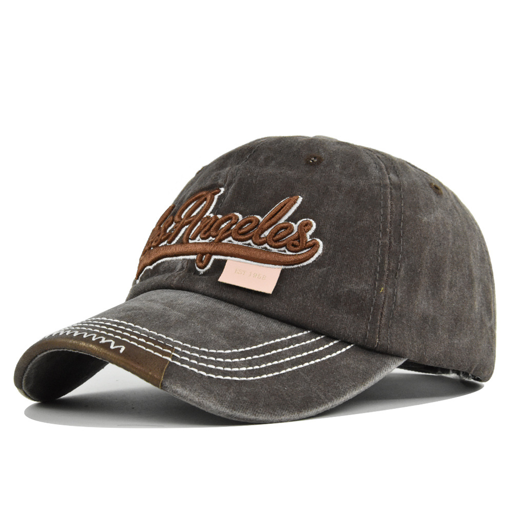 Cappello da baseball Los Angeles con visiera parasole, ricamato in 3D con lingua d'anatra e lavato, con vecchie grondaie curve_voghion.com