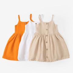 Amazon 2024 Summer New Kids' Clothing Korean Style Girls' Baby Toddler Cotton Linen Tank Dress Wholesale