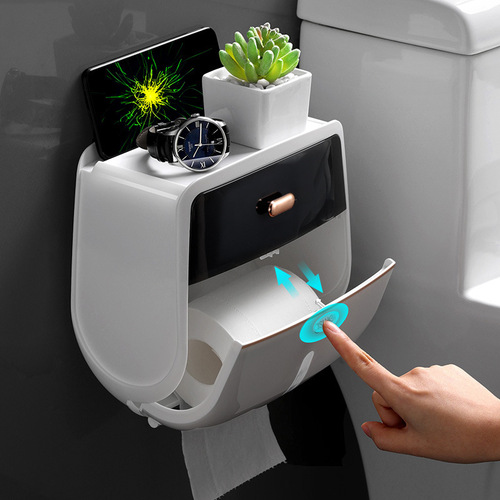 Bathroom tissue box toilet paper bathroom storage rack household punch-free waterproof paper box roll paper tube wall hanging paper tube