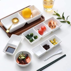 陶器製多仕切り皿、小皿、鍋、バーベキュー、ソース、調味料、三仕切り調味料、酢、ディップ皿、業務用食器