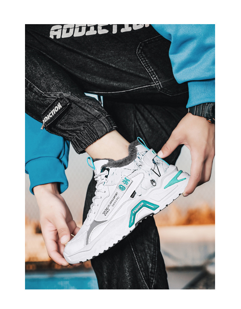 新益美 加绒男鞋冬季新款运动休闲鞋男士保暖鞋