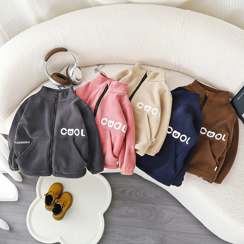 Spring Season New Fleece Children's Jacket, Double-Sided Thickened, for Older Children, Winter Stand Collar Long-Sleeve Outerwear Children's Clothing Spring Season New Fleece Children's Jacket, Double-Sided Thickened, for Older Children, Winter Stand Collar Long-Sleeve Outerwear Children's Clothing