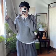 半拉链立领毛衣女秋冬新款韩版简约慵懒风宽松休闲套头针织衫上衣