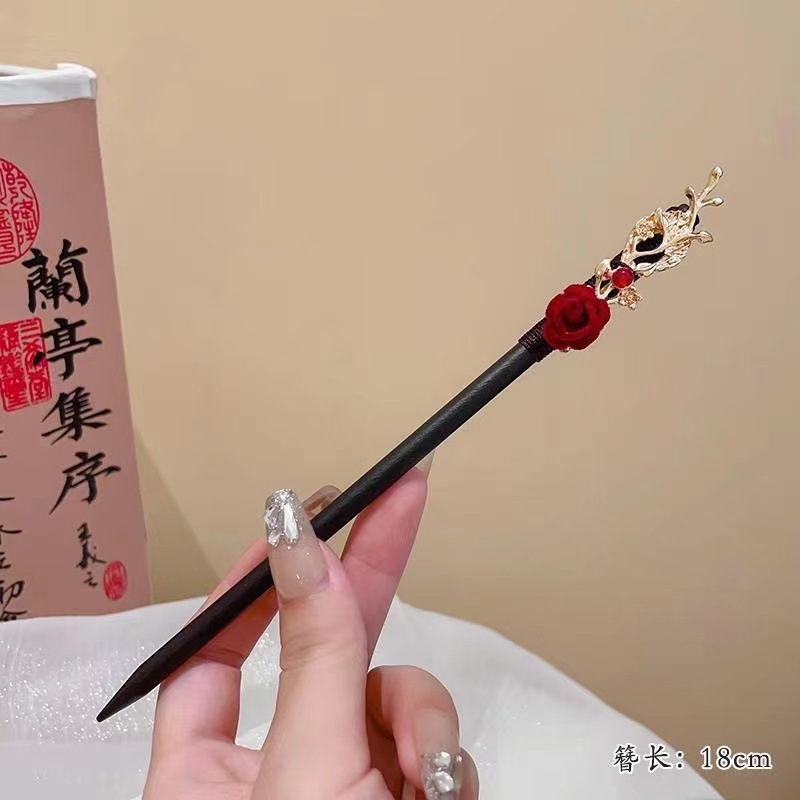 Clipper de cabello de rosa roja antigua niñas de alto nivel cheongsam nuevo estilo chino diario clipper de cabello tocado