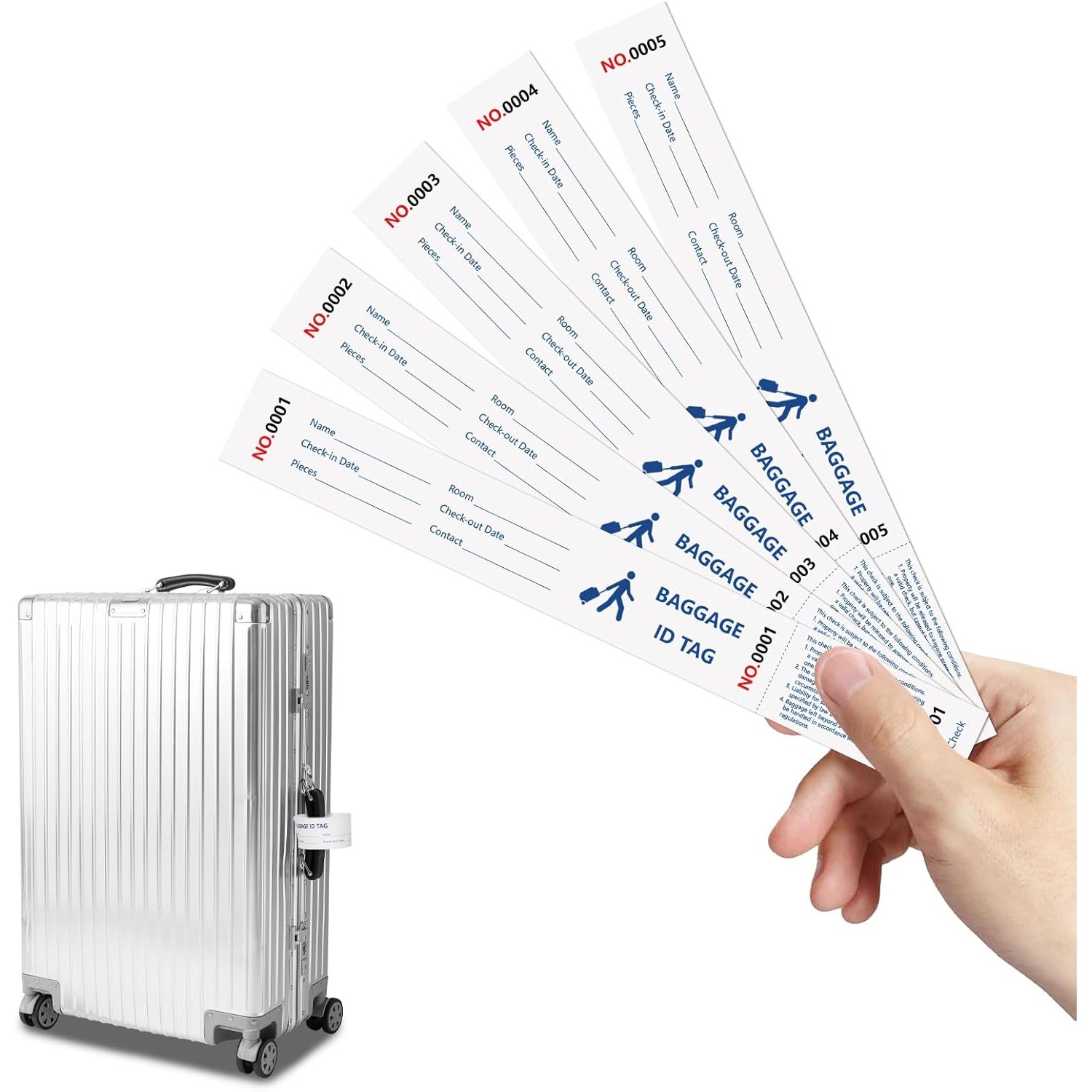 酒店行李挂签1000张防水防撕标签带编号贴纸