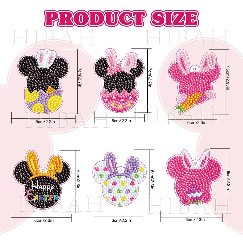 Acrílico pintado de perlas de doble cara llavero Mickey Crazy Zoo dibujos animados dibujos de diamantes DIY hechos a mano