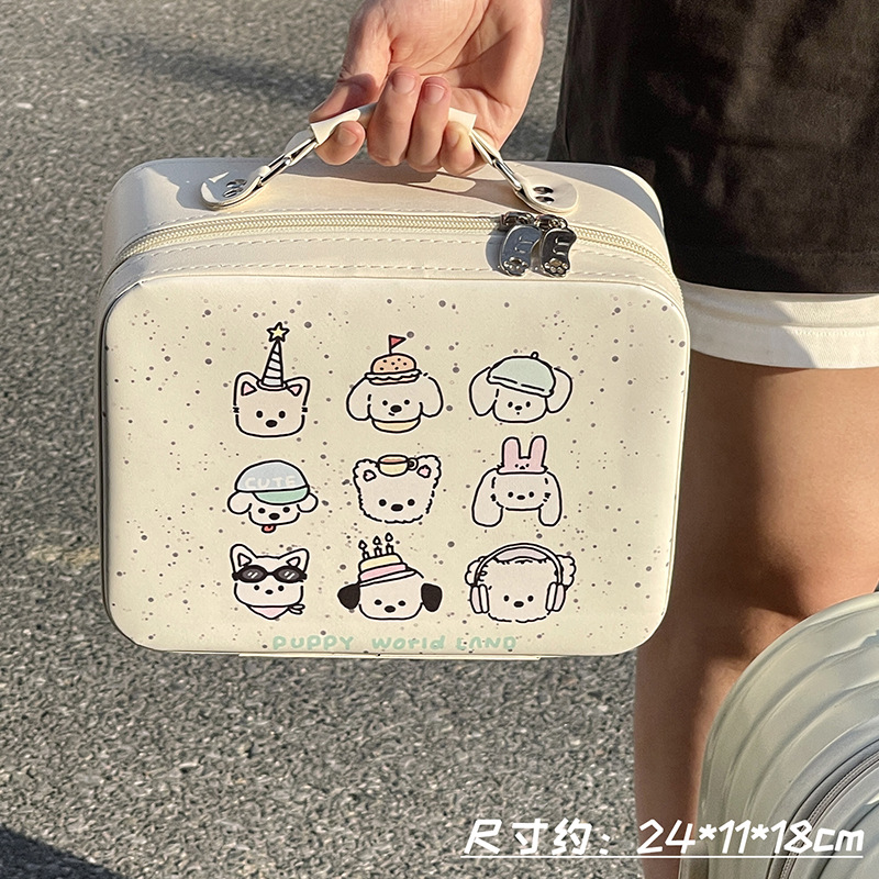 2024 nuevo original cachorro gato bolsa de cosméticos maleta portátil de gran capacidad con espejo caja de almacenamiento de cosméticos