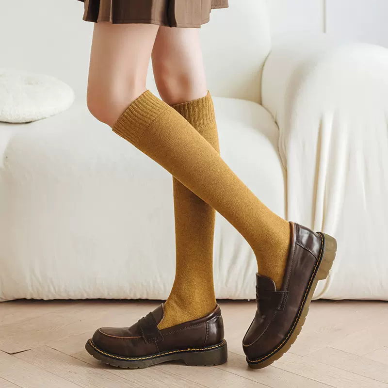 袜子女士秋冬长筒袜加厚保暖纯色毛圈小腿袜新款瘦腿袜子工厂批发