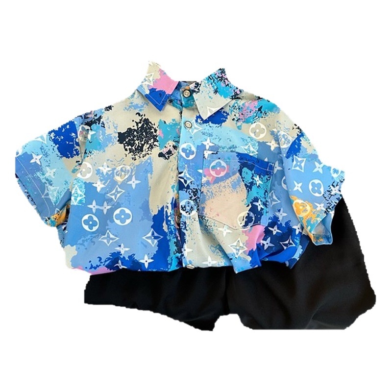 Ropa de verano para niños 2024 Nueva ropa de bebé de estilo occidental de moda para niños pequeños y medianos verano fresco camisa hermosa manga corta delgada