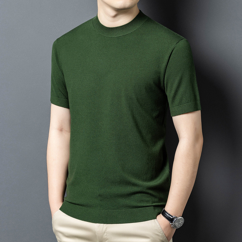 2025 Spring New Middle-Aged Men's Sweater Thin Round Neck Casual Short Sleeve Sweater Men's Clothing Dropshipping